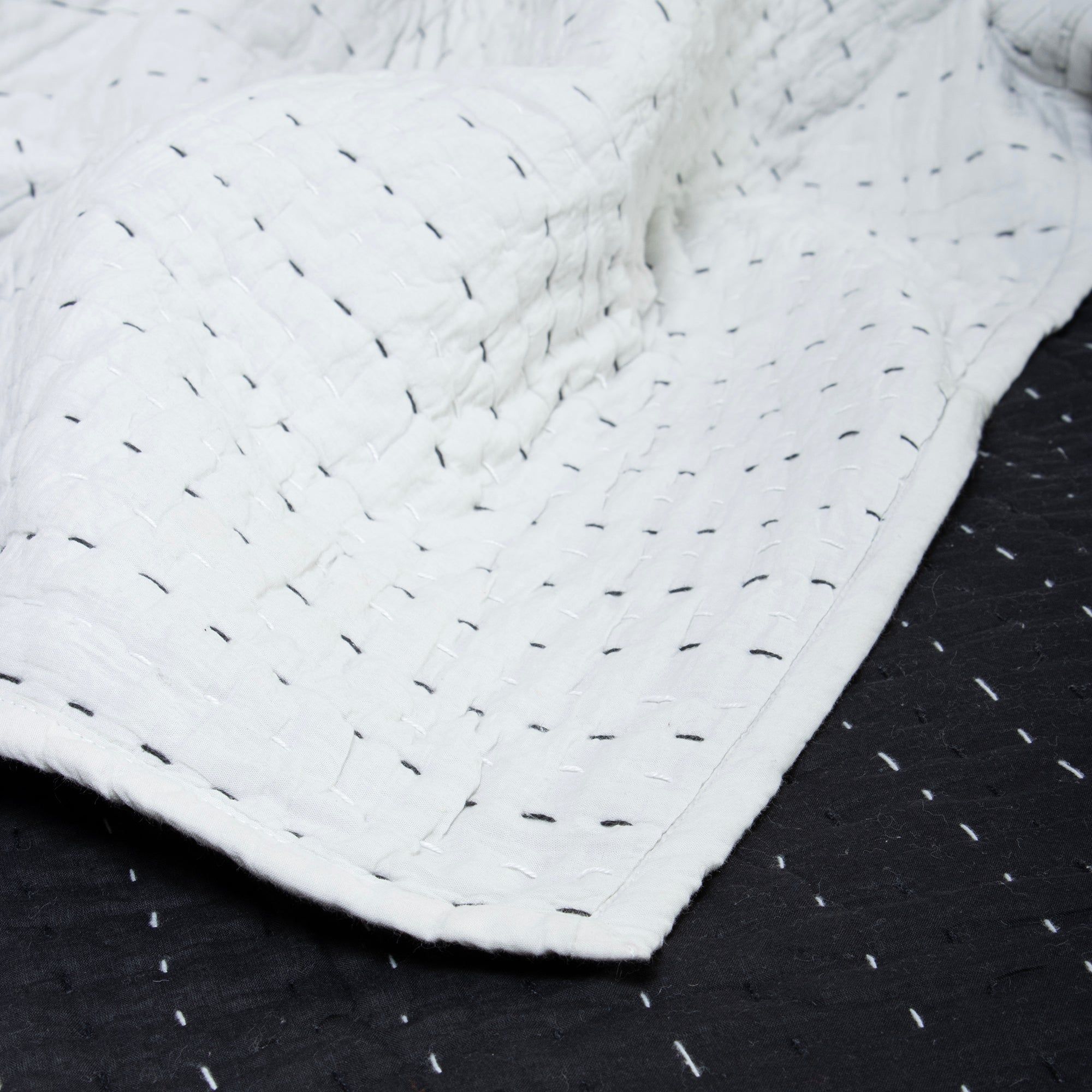 Black Cotton Kantha Quilt For Heavy Winter